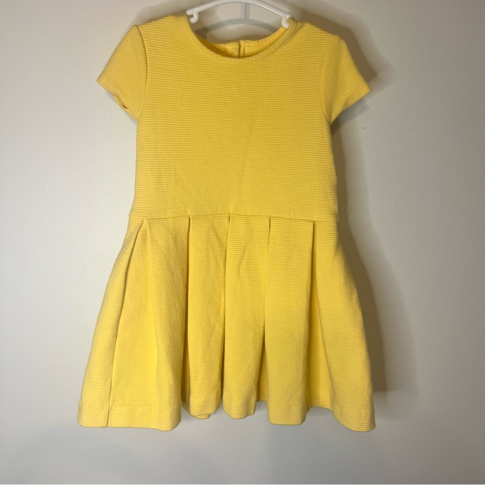 Polo Ralph Lauren Girls‎ Yellow Pleated Ottoman-Rib crew neck button Dress 24M
